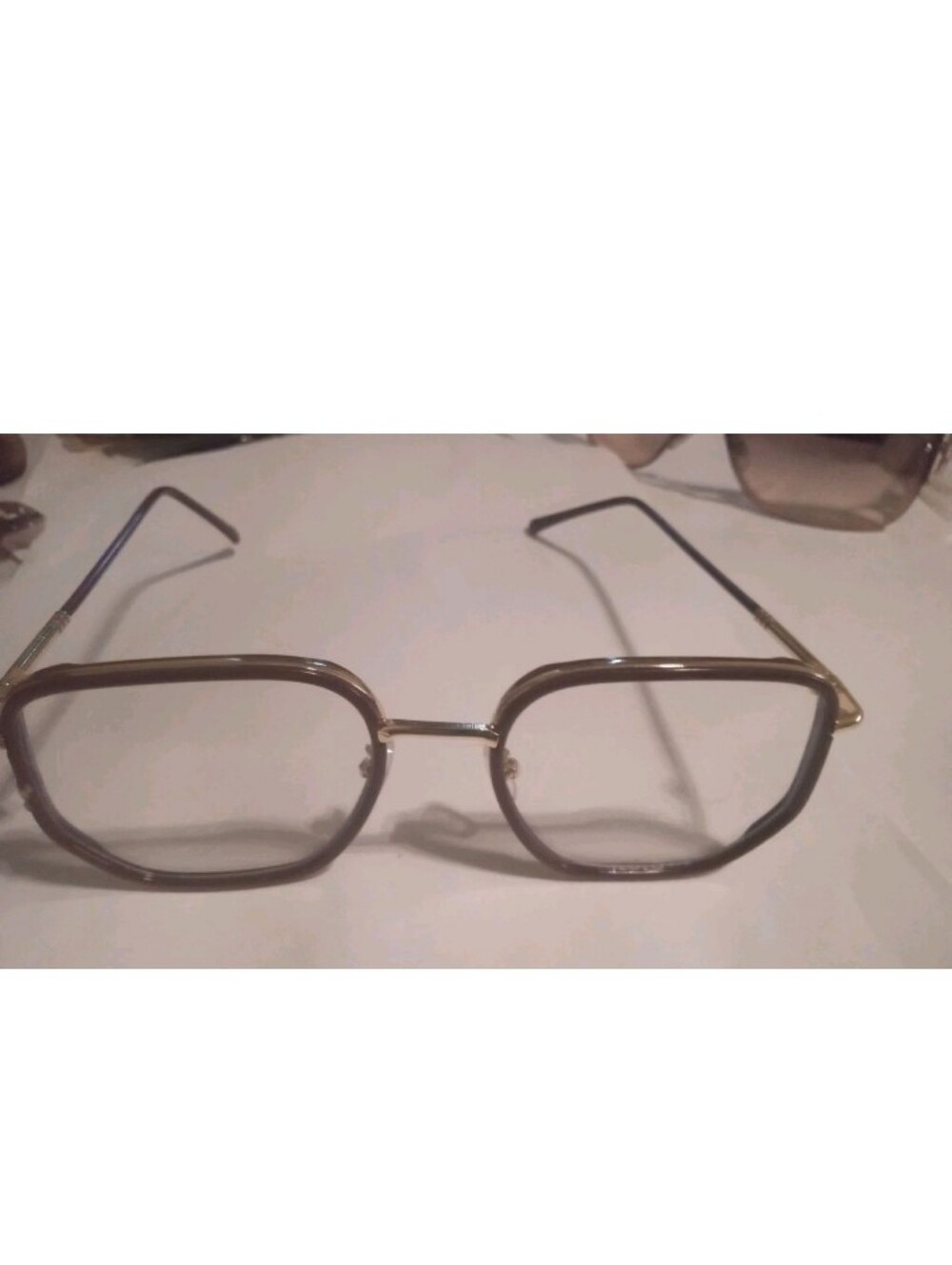 Classic Women's Geometric Metal Frame Glasses in Gold Non prescription